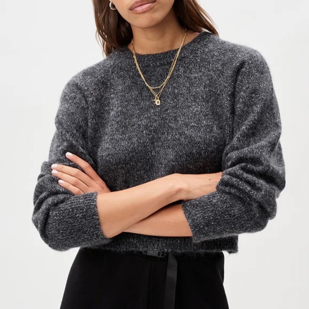 John Elliott Cropped Cashmere Sweater Marled Charcoal NWOT